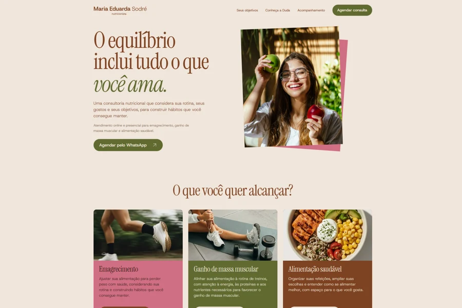 Interface do site da nutricionista Duda Sodré